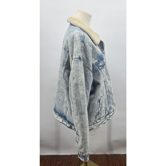 Gap Acid Wash Sherpa Lined Denim Bomber Jacket - Picture 2 of 6
